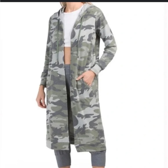 NWT! Cyrus Camo Lightweight French Terry Hooded Long Cardigan Sweatshirt S Robe - Picture 1 of 8